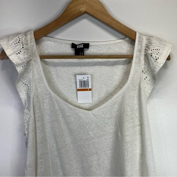 Paige Giulia Eyelet Flutter Sleeve Linen top white - XL - Picture 3 of 12